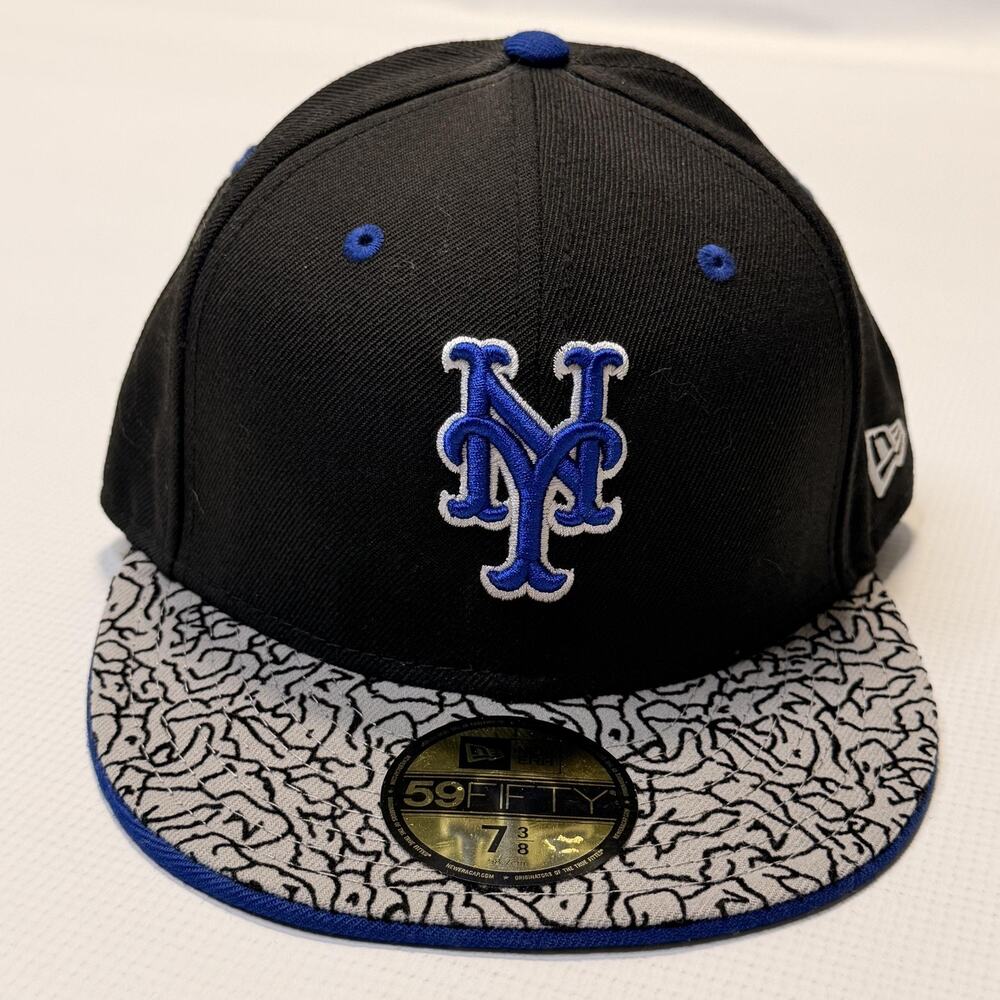 New York Mets Hat Cap Fitted Mens 7 3/8 Black MLB Baseball New Era 59FIFTY